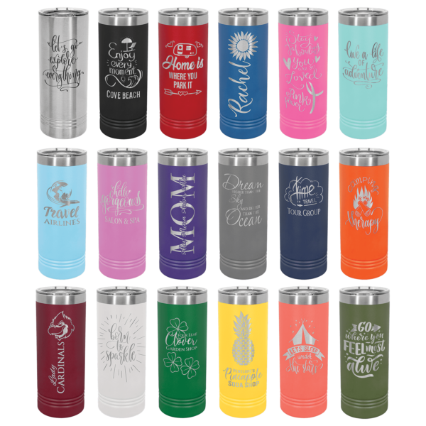 Personalized Laser Engraved 22 oz. Skinny Tumbler with Slider Lid