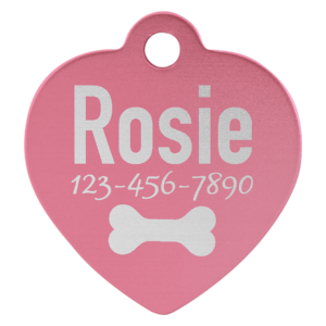 Personalized Laser Engraved Custom Engraved Heart Pet ID Tag 1 1/4" x 1 1/4" - Pink