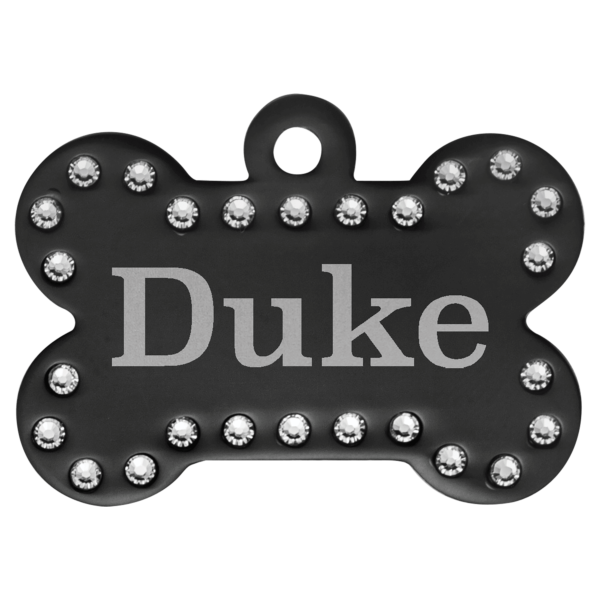 Personalized Custom Laser Engraved Swarovski Crystal Bling Bone Pet Tag with Tab - 1 1/2" x 1" - Image 7