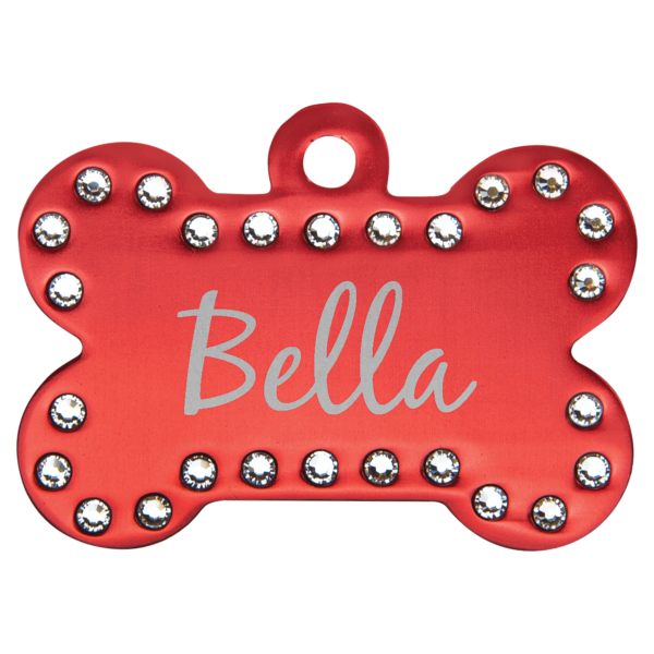Personalized Custom Laser Engraved Swarovski Crystal Bling Bone Pet Tag with Tab - 1 1/2" x 1" - Image 4