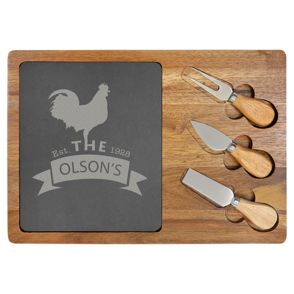 Personalized Laser Engraved Acacia Wood & Slate Cutting Boards