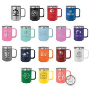 Personalized Laser Engraved 15 oz. Black Vacuum Insulated Coffee Mug with Slider Lid